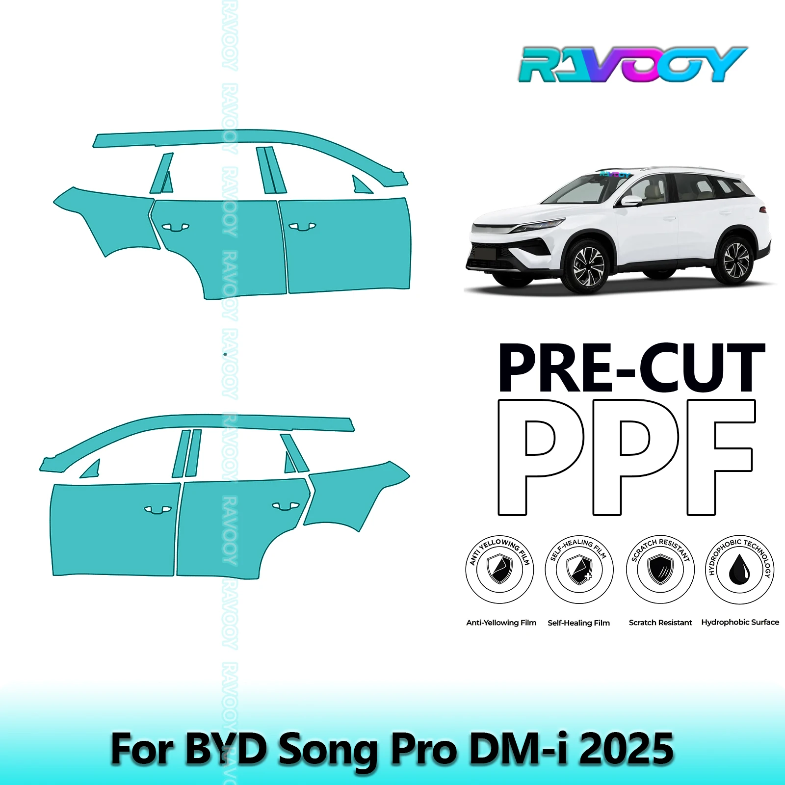 

For BYD Song Pro DM-i 2025 8.5mil Clear Matte Pre-Cut PPF Door & A/B Pillar Kit TPU Paint Protection Film Set