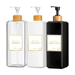 500ml Shampoo Conditioner Soap Dispenser Bottles Refillable Bamboo Pump Shower Lotion Body Wash Bottles