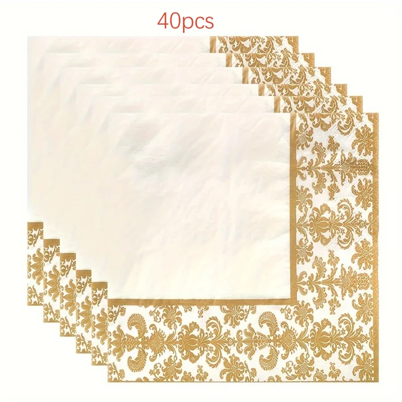 40/100Pcs,  Golden Printing Napkins, Cocktail Tissue, Wedding Tableware Decoration, Cleaning Supplies, Christmas Party Supplies