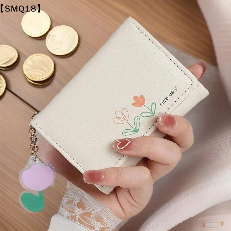 Cute Mini PU Leather Wallet With Flower Print And Multiple Card Slots Perfect For Women Girls Daily Use Shopping Travel【SMQ】