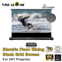 Electric Floor Rising ALR Black Grid UST Projection Screen Tab Tension Motorized PET Crystal 72-120inch  for UST Laser TV 3D 8K