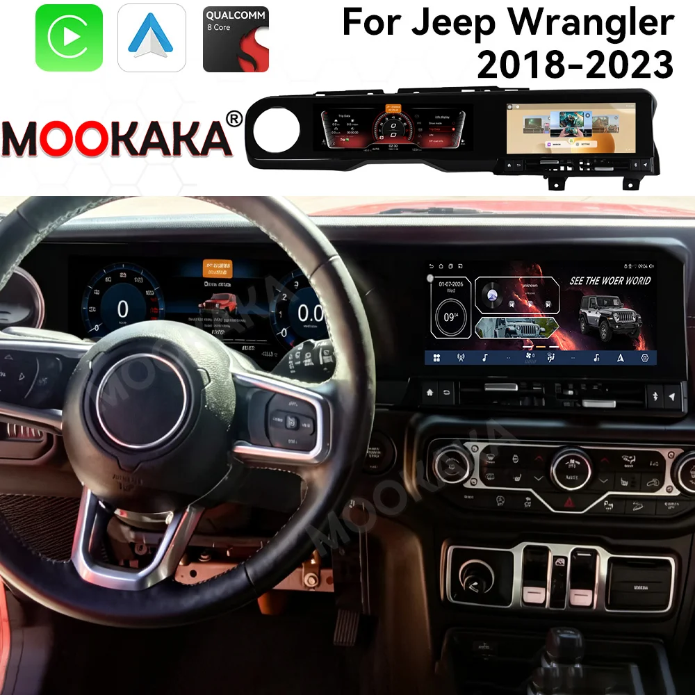 Android Auto CarPlay For Jeep Wrangler JL 2018-2023 24.6 Inch Screen LCD Cluster Qualcomm Car Radio Navigation Multimedia Player