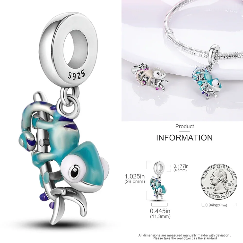 Hot Sale 925 Sterling Silver Animal Series Cat Dog Rabbit Bird Bee Crab Chameleon Beads Pendant Necklace Bracelet Jewelry Gifts view 3