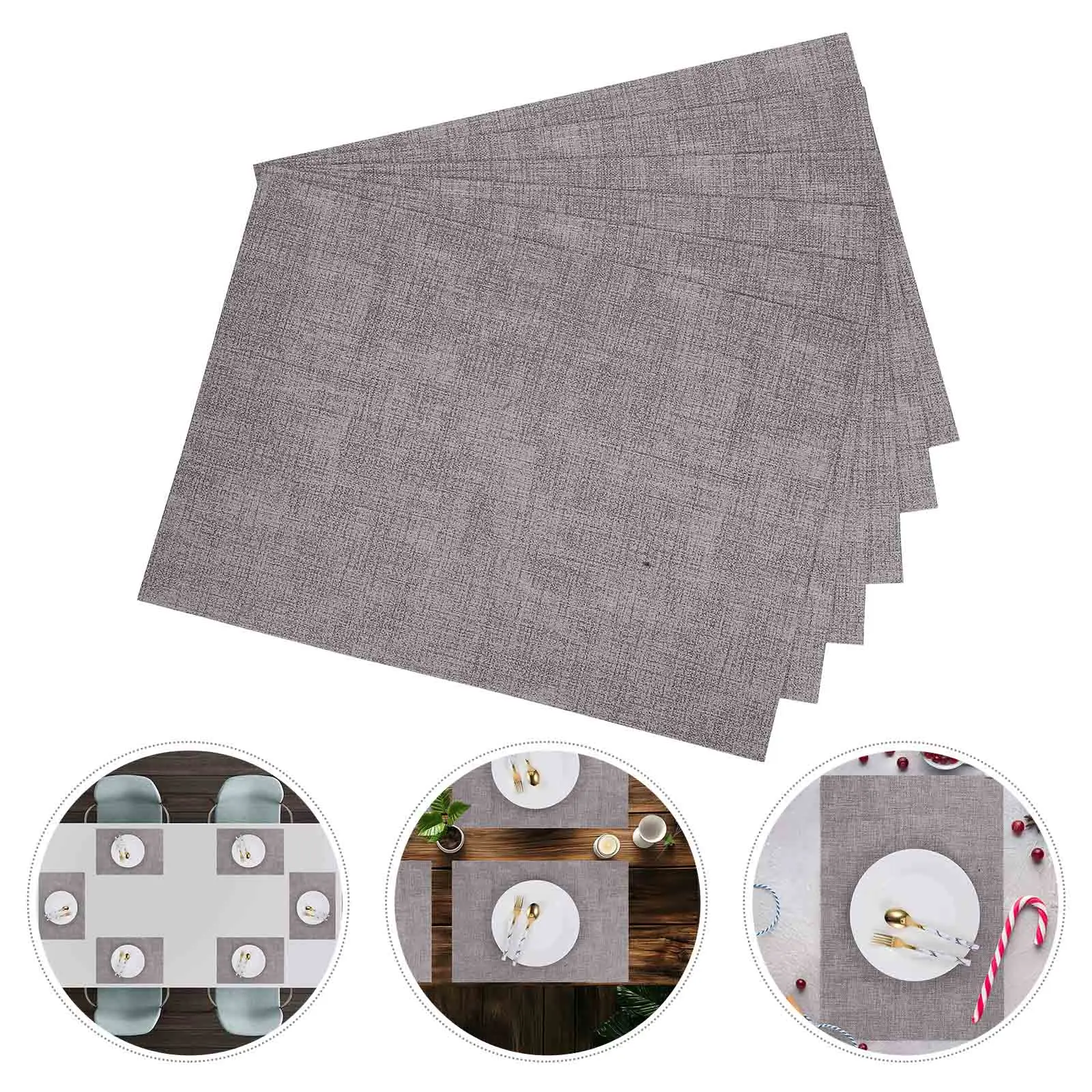 

6pcs Faux Placemats Waterproof Heat Resistant Dining For Home Hotel Restaurant Grey Rectangle Non-Slip Reusable Mats