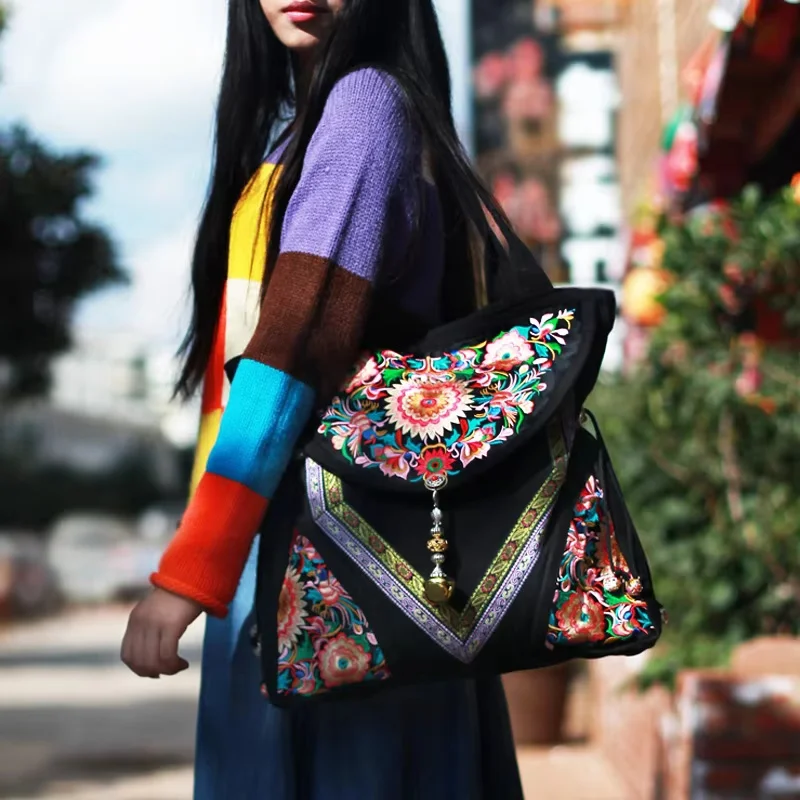 Женская сумка ручной работы, черные холщовые сумки с вышивкой в этническом стиле, роскошные брендовые сумки Naxi.Hani