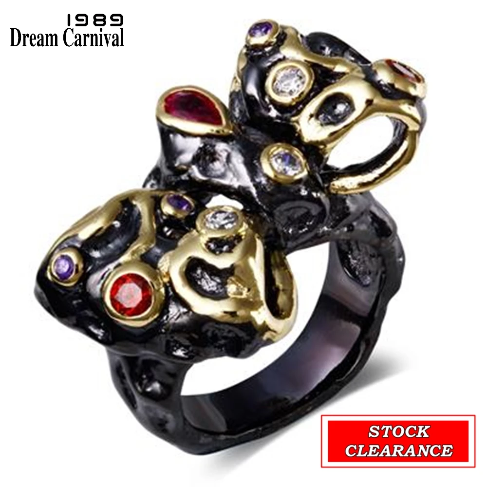 DreamCarnival1989 Great Bargain Price Baroque Women Rings Stock Clearance Limited Size and Quantity Black Gold Color