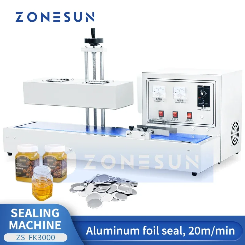 

ZONESUN Continuous Induction Sealer Aluminum Foil Induction Sealing Machine for Bottles Induction Seal Caps ZS-FK3000