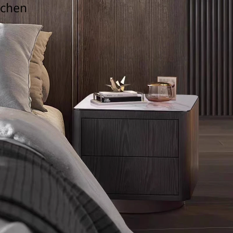 

HXL Italian minimalist light luxury simple square marble solid wood bedside table home accessories