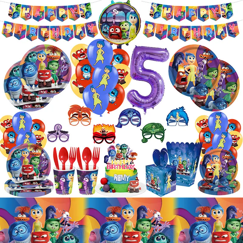 Disney Inside Out Theme Birthday Decoration Tableware Cups Plates Napkins Banner Cartoon Inside Out Balloons Set Party Supplies