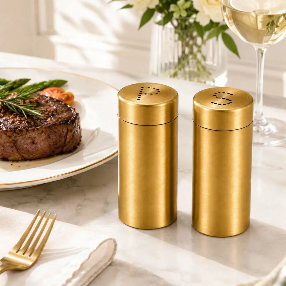 Black Metal Seasoning Dispenser 304 Stainless Steel Spice Jar For Cooking BBQ Salt Sugar Powder Cruet Kitchen Tool