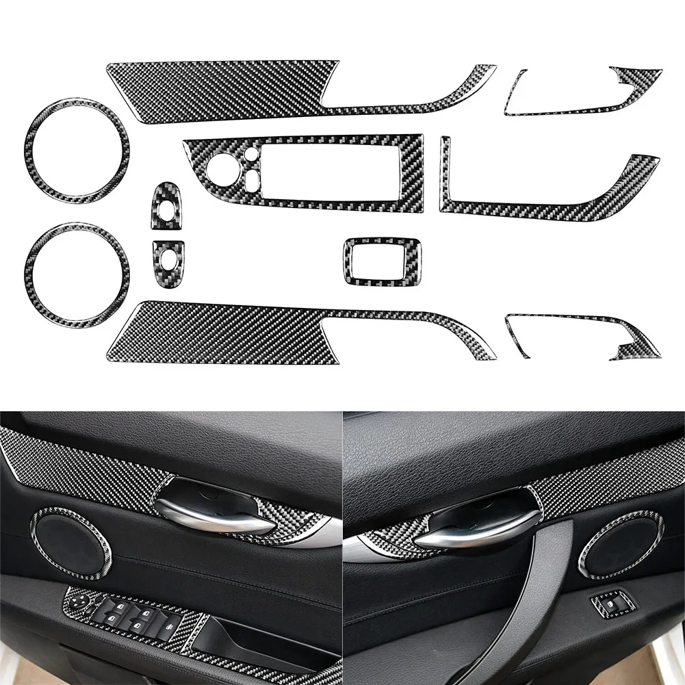 11PCS Car Interior Door Panel Window Lift Switch Cover Trim Carbon Fiber Pattern Decorative For BMW Z4 E89 2009-2016 Black