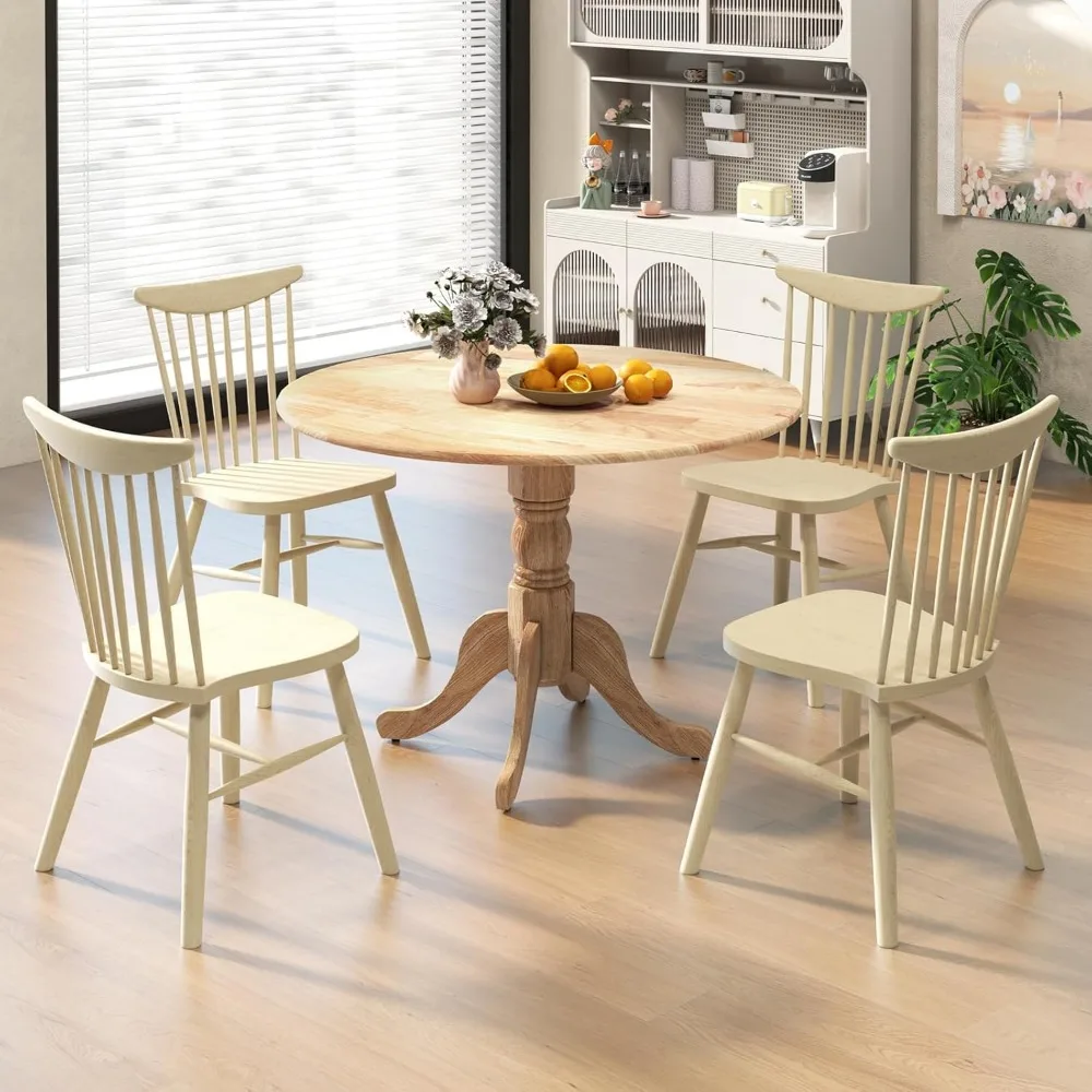 40” Round Dining Table for 4 People, Wooden Kitchen Table with Curved Trestle Legs, Large Dinner Table for KitchenLiving Room