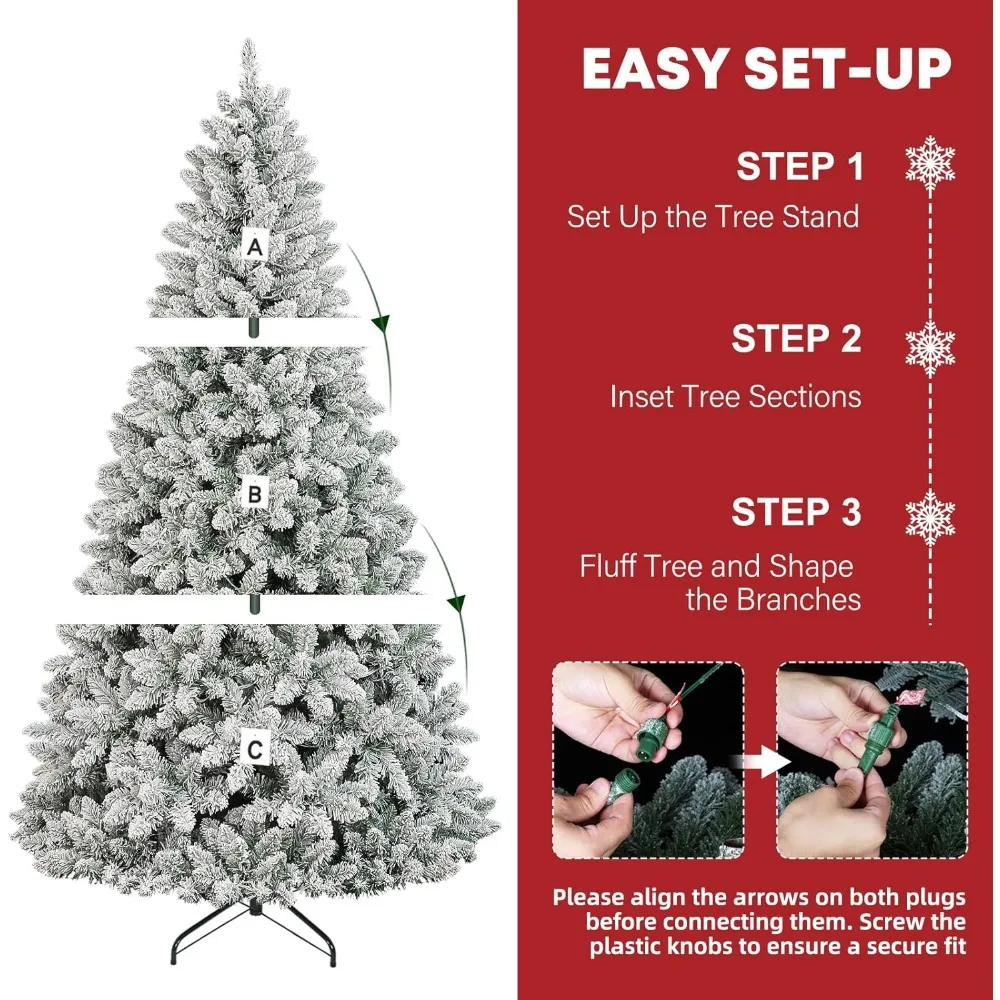 شجرة عيد الميلاد الاصطناعية المتدفقة الثلجية بطول 7.5 قدم مع جهاز تحكم عن بعد، 1446 نصائح PVC، تصميم مفصلي