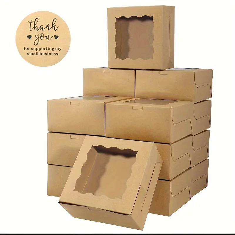 30 Kraft Paper Bread Boxes with Windows, Brown Pastry Boxes for Cookies, Macarons, and Desserts, Disposable Paper Boxes