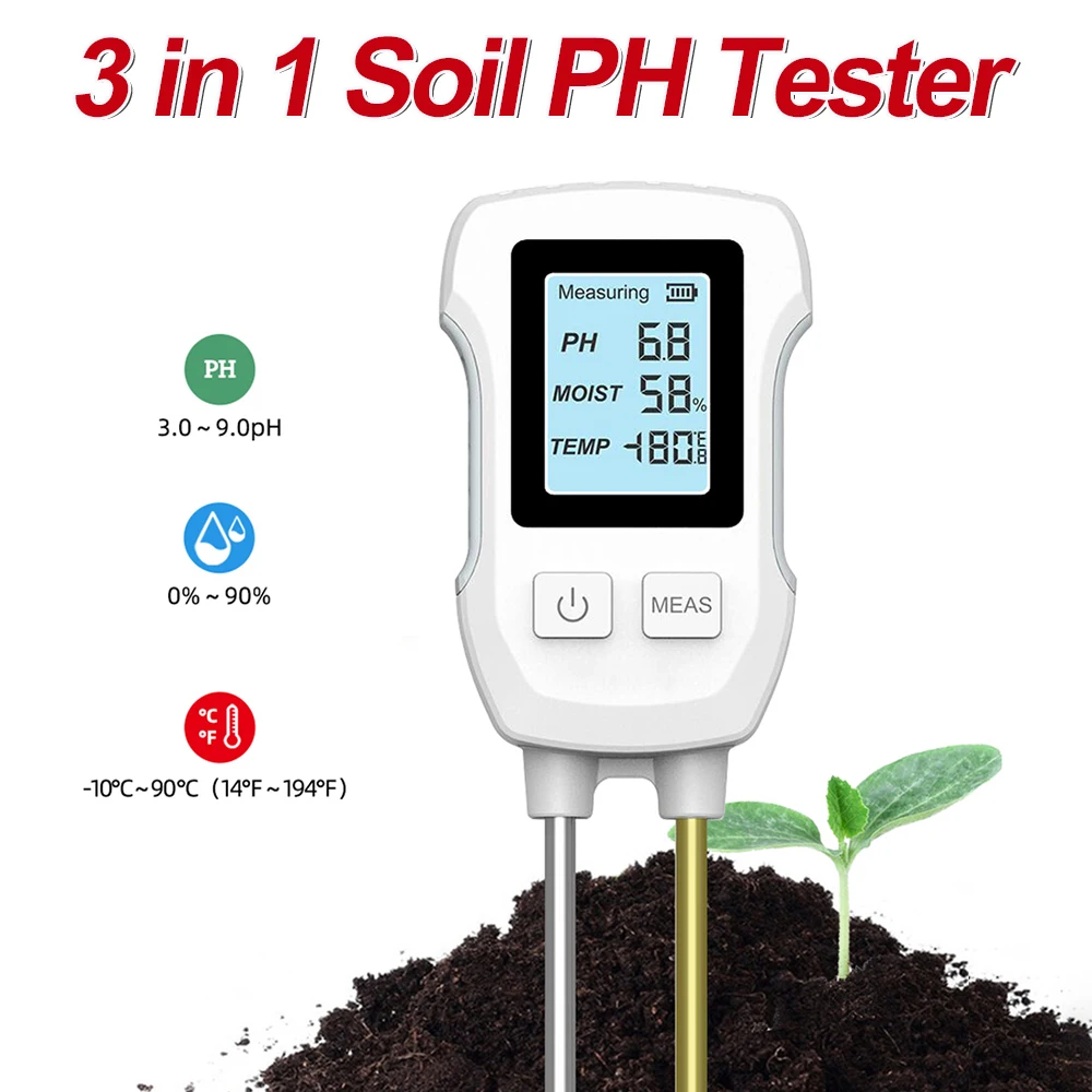 3 In1 Soil PH Tester Digital PH Temperature Humidity Meter Plant Temperature Environment Humidity Meter for Flower Plant Potted