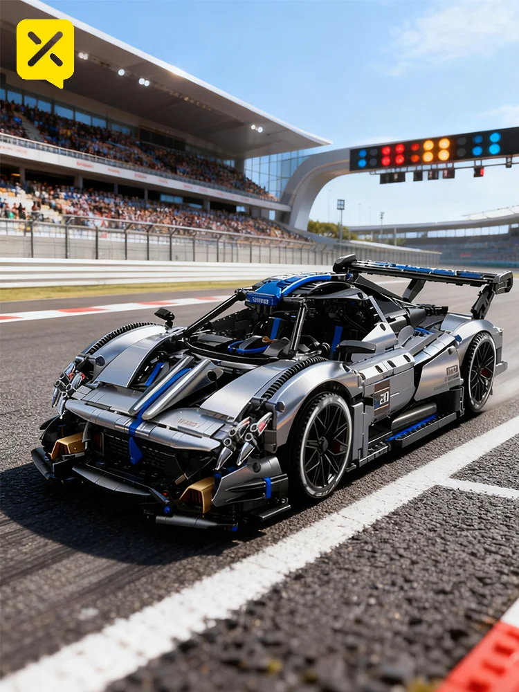 Zilverblauwe racesportwagenbouwset Hoogwaardige materialen voor autoliefhebbers om hun eigen supercarmodel te monteren - afbeelding 2