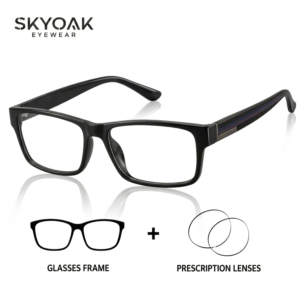 SKYOAK TR90 Prescription Glasses Men Square Anti Blue Light Optical Myopia Eyeglasses Thick Frame