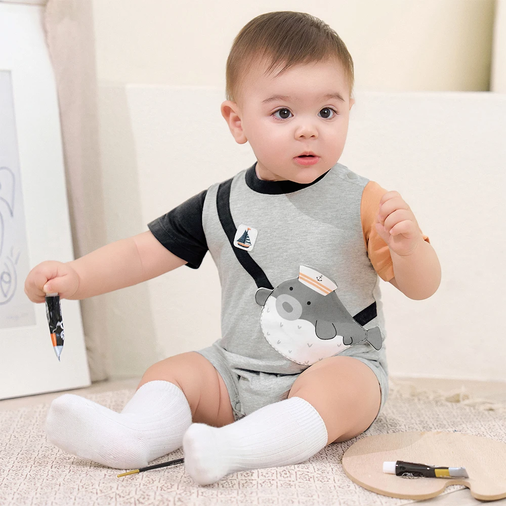 Dave Bella Summer Short Sleeve Baby Jumpsuit Boys Cartoon Printed Romper Cotton Newborn Creeper Party Clothes DB2261970