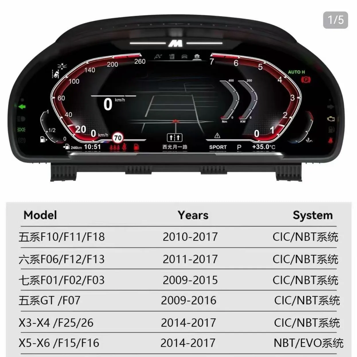 Suitable for  5 Series 6 Series 7 Series/X3/X4/X5/X6/F01--F26F chassis upgrade full LCD instrument