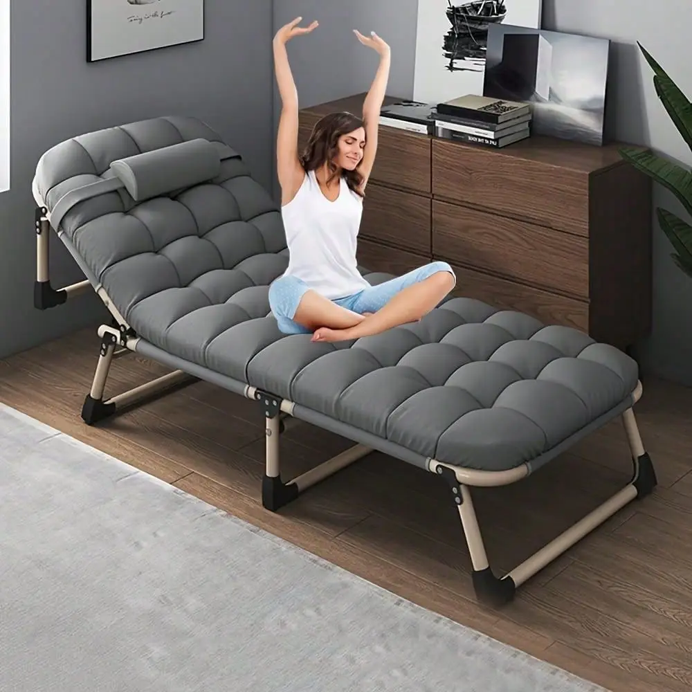 Bed With Upholstered And Pillows For Home Leisure, Guest Bed Adjustable Single Sofa Bed, Durable Iron Rack, Easy To Transport A