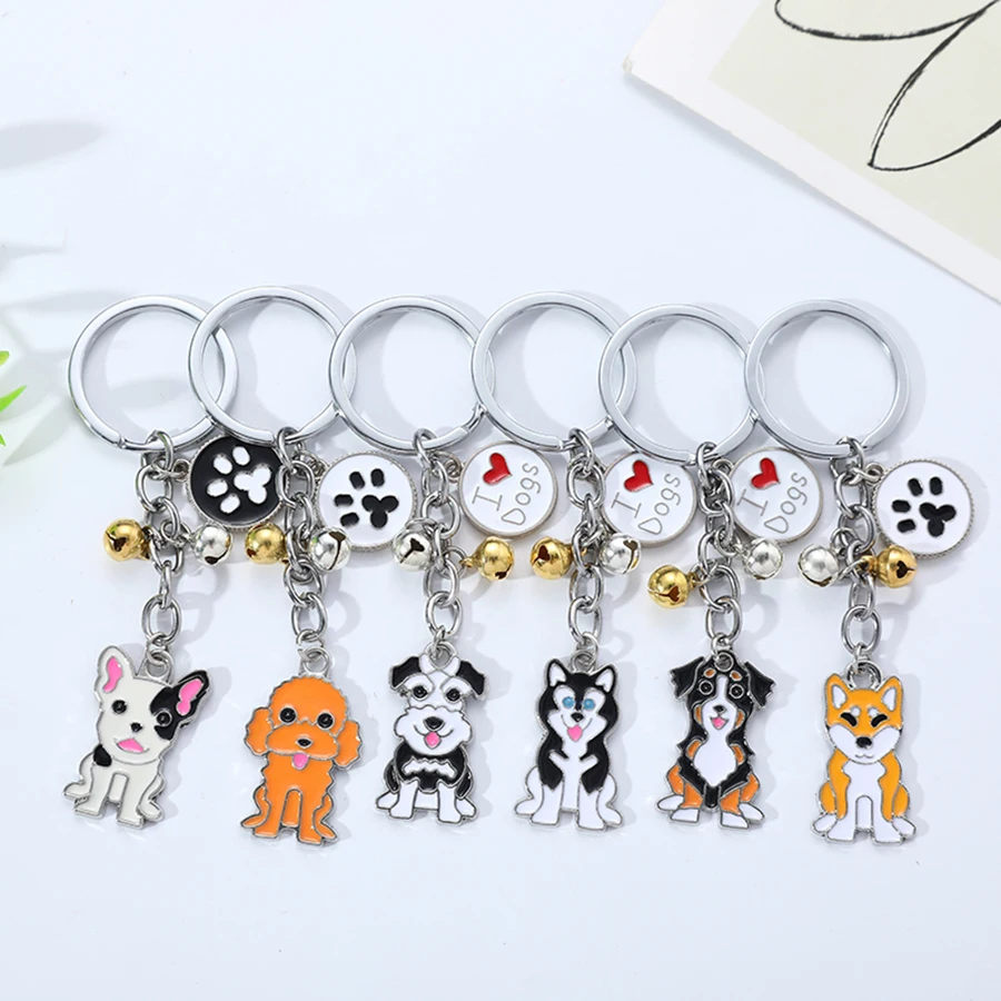 Fashion Pet Cartoon Akita Keychain Dog Pendant Animal Bell Enamel Keyring Women Bag Jewelry Girls gifts