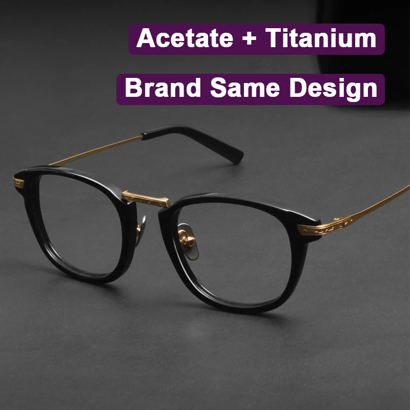 

Реплика брендовых очков из импортного ацетата и чистого титана с носоупорами и дужками, ультралегкая оправа для очков, винтажные квадратные очки для мужчин и женщин Z1613