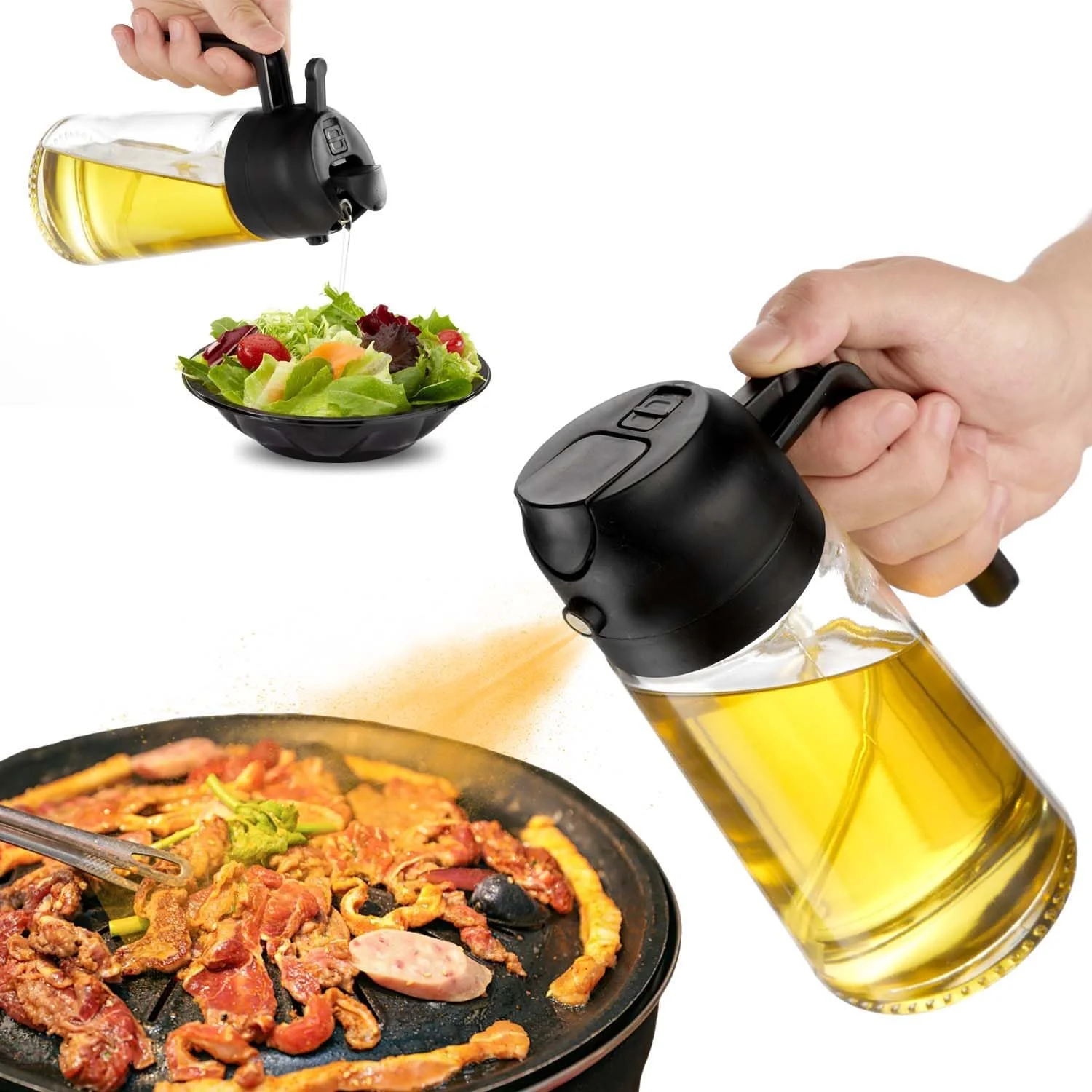 Oil Sprayer for Cooking 2 in 1 Spray & Pour Olive Oil Dispenser 470ml Glass Spray Oil Bottle Kitchen Gadgets