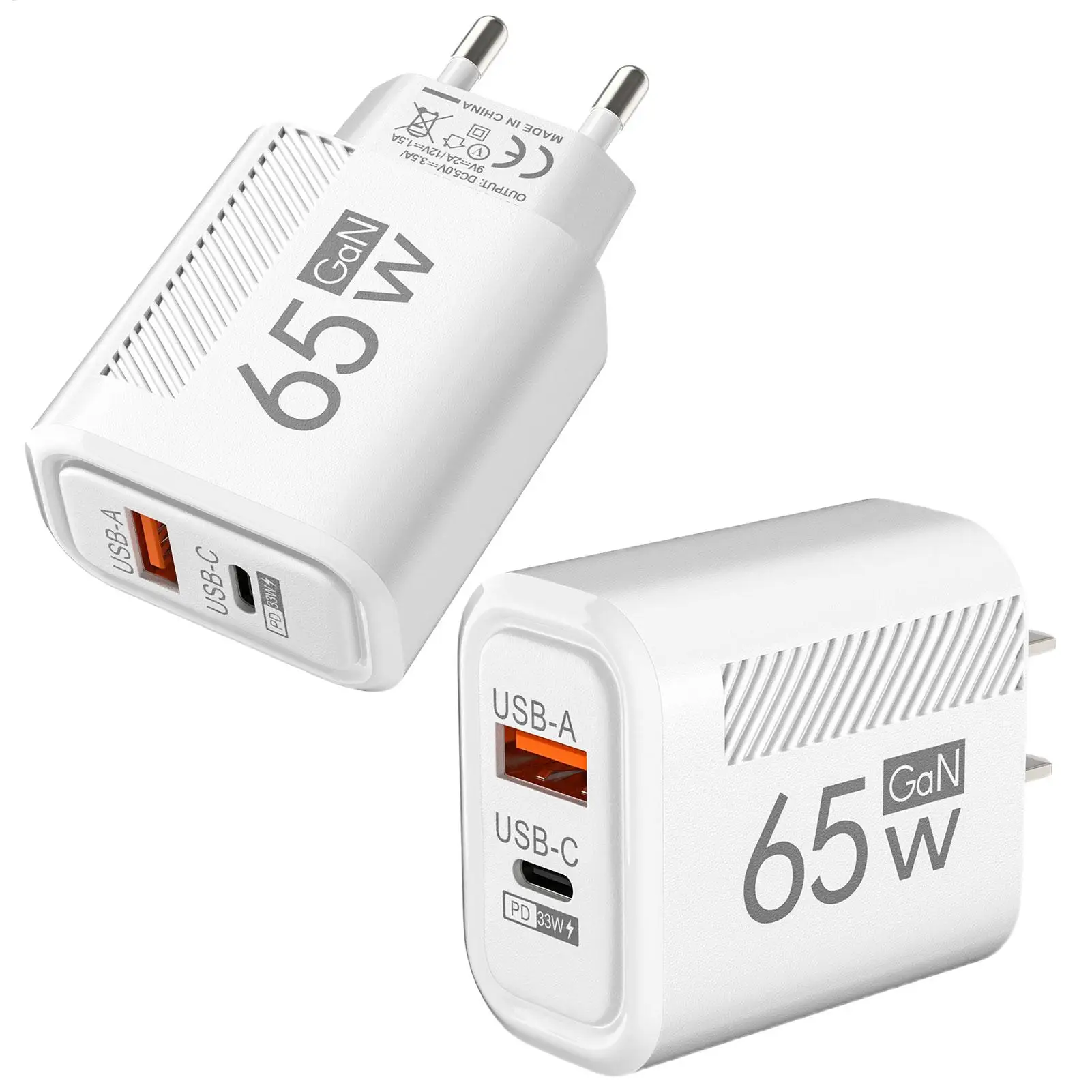 65W GaN Fast Charging USB Type C Charger US EU Plug PD 3.0 Quick Charge Travel Wall Charger For Phone Adapter