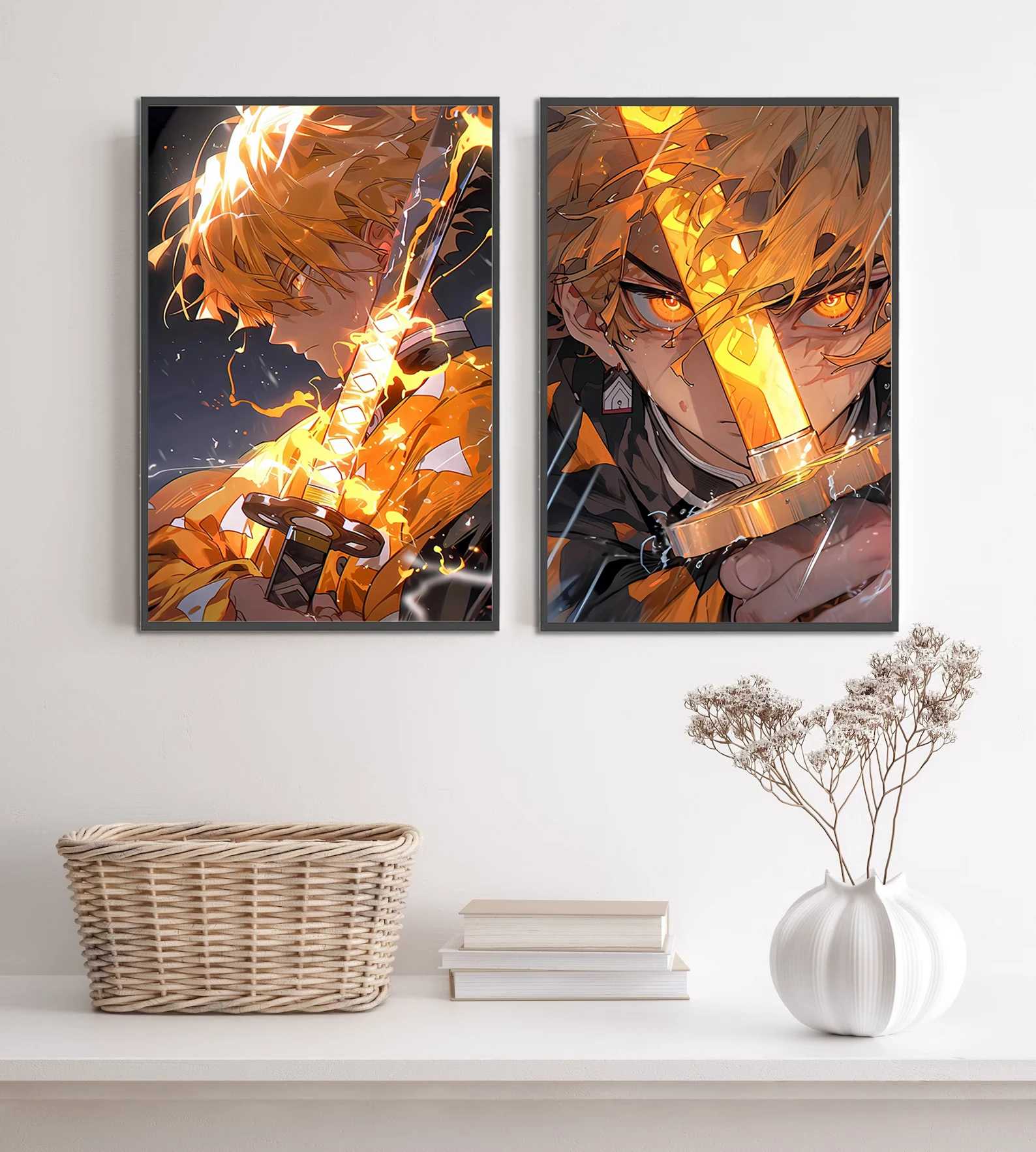 Demon Slayer Zenitsu Agatsuma Anime Figures Home Decoration Painting Nezuko Art Decor Kid Gift Self-adhesive Poster Wallpaper