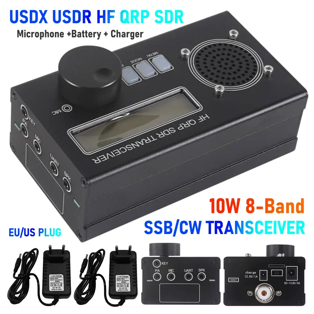 5-10W USDX USDR HF QRP SDR ricetrasmettitore ricetrasmettitore SSB/CW DSP a 8 bande SDR + microfono + batteria + caricabatterie HF Ham Radio con