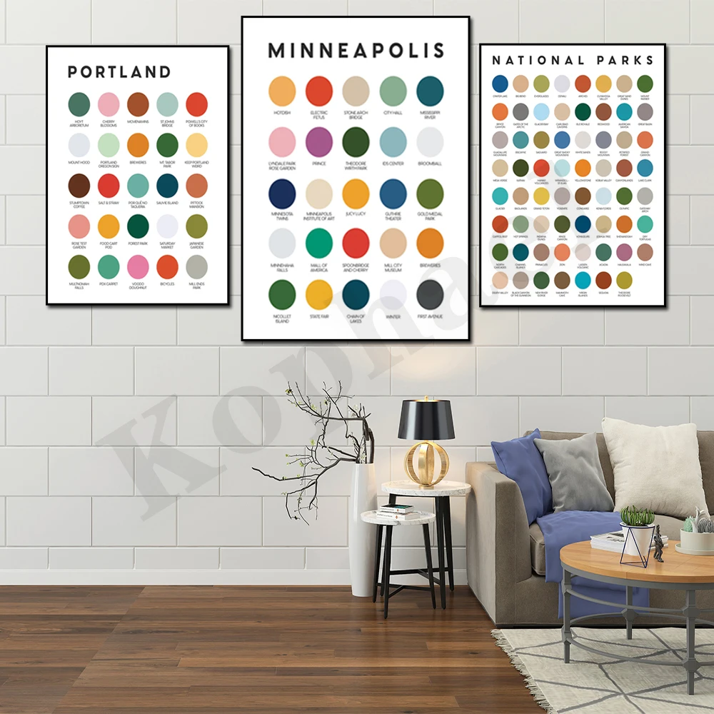 Baltimore Chicago Minneapolis New York Washington Denver New England Los Angeles Geometric Palette Home Wall Decor Poster