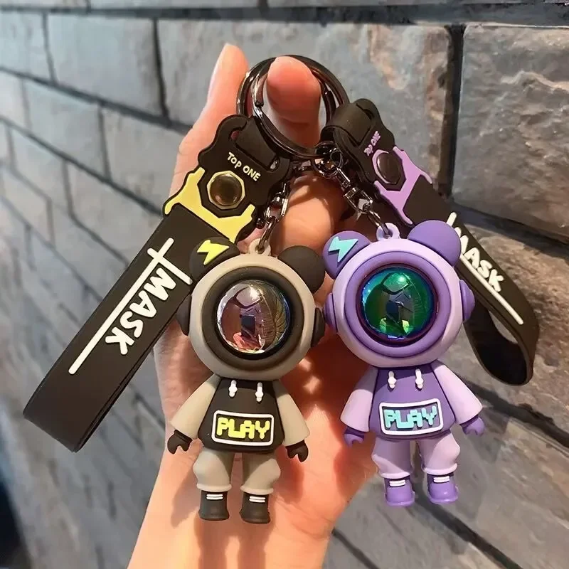 1 Pc Purple Keychain Creative Cartoon Bear Shaped Pendant Car Key Backpack Pendant Exquisite Small Gift Cool and Fashionable