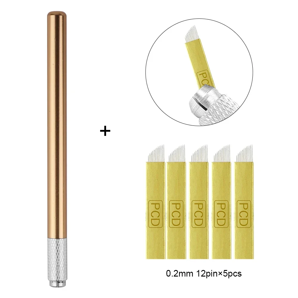 Tebori 3D Tattoo Pen with 5pcs 12PCD Blade Microblading Tattoo Needles Permanent Makeup Manual for Professional Eyebrow