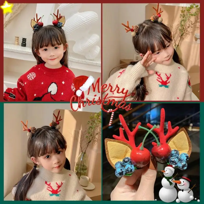 Juego de pinzas para el pelo para niña, pasadores de fiesta de Navidad, horquillas para el pelo con orejas de ciervo, accesorios para Cosplay, 2 unidades