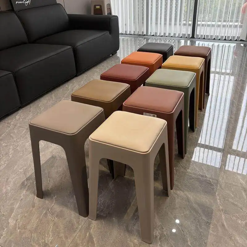 Light Luxury Plastic Stool, Extra Thick Stackable Household Chair, Modern Simple Comfortable Tall Bench For Long Time Sitting
