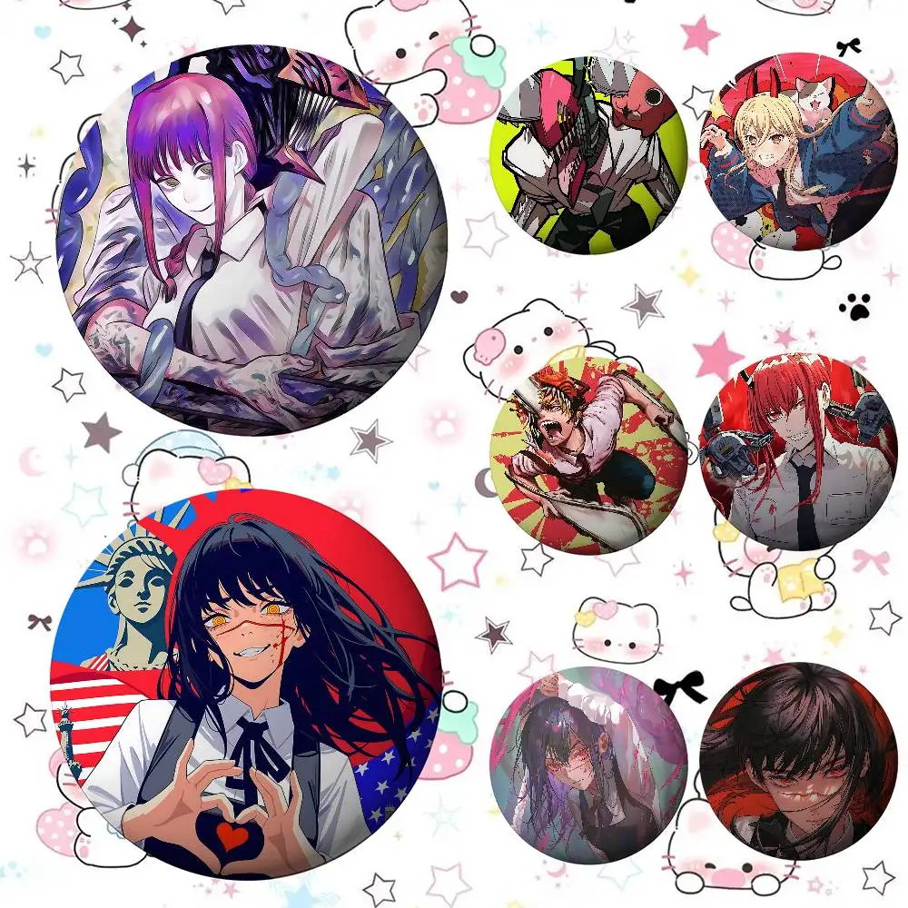 Anime Chainsaw Man Badges Peripheral Lapel Pins Tinplate Round Brooch For Shoulder Bag Accessories Souvenir Gifts