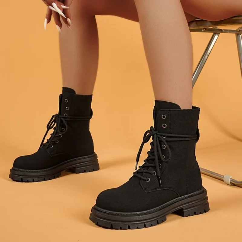 

Women's Fashion Boots Retro Leather Ankle Boots Women Luxury Soft Sole Short Boots New Platform Non-slip Round Toe Boots 42 43
