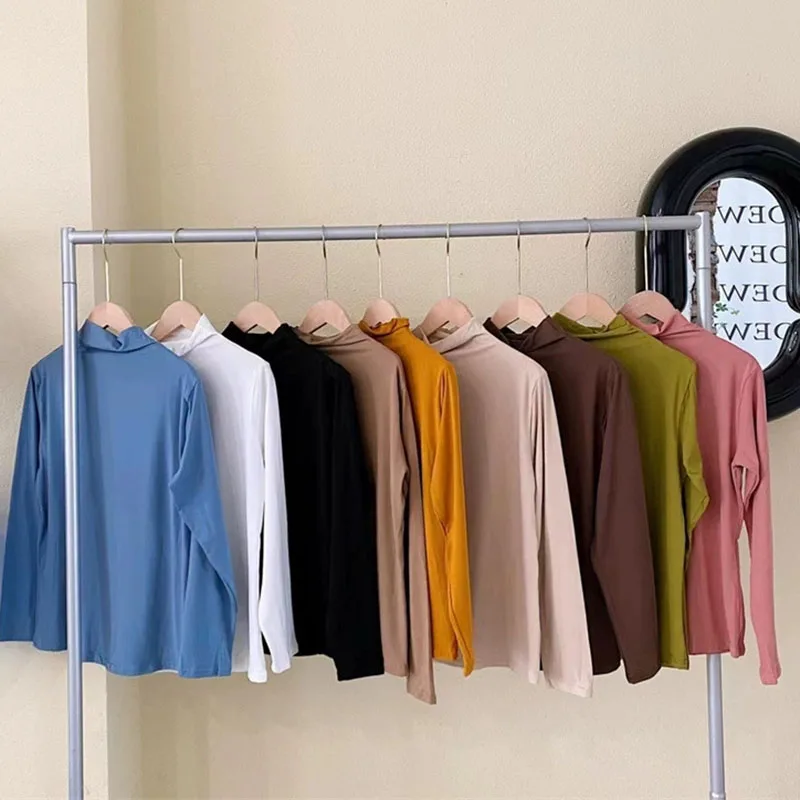 Solid Color Basic Bottoming Tops Women Fall Winter Naked Feeling Soft Long-Sleeved T-Shirts Versatile High Elastic Slim Fit Tees