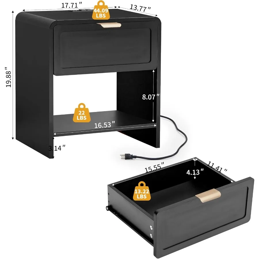 مجموعة منضدة مكونة من طاولتين بجانب السرير الحديثة في منتصف القرن مع محطة شحن وطاولة نهاية خشبية ذات زوايا علوية منحنية للمزرعة #2