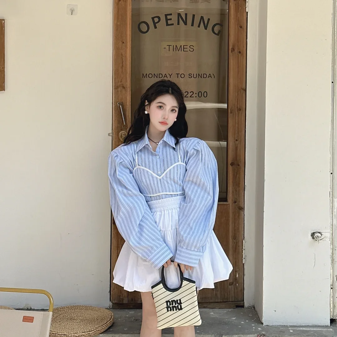 Suits Suspender Shirt Skirt Women Spring And Autumn Fashion Style Small Fresh Unique Unique Salt Style Light Mature Style Suit