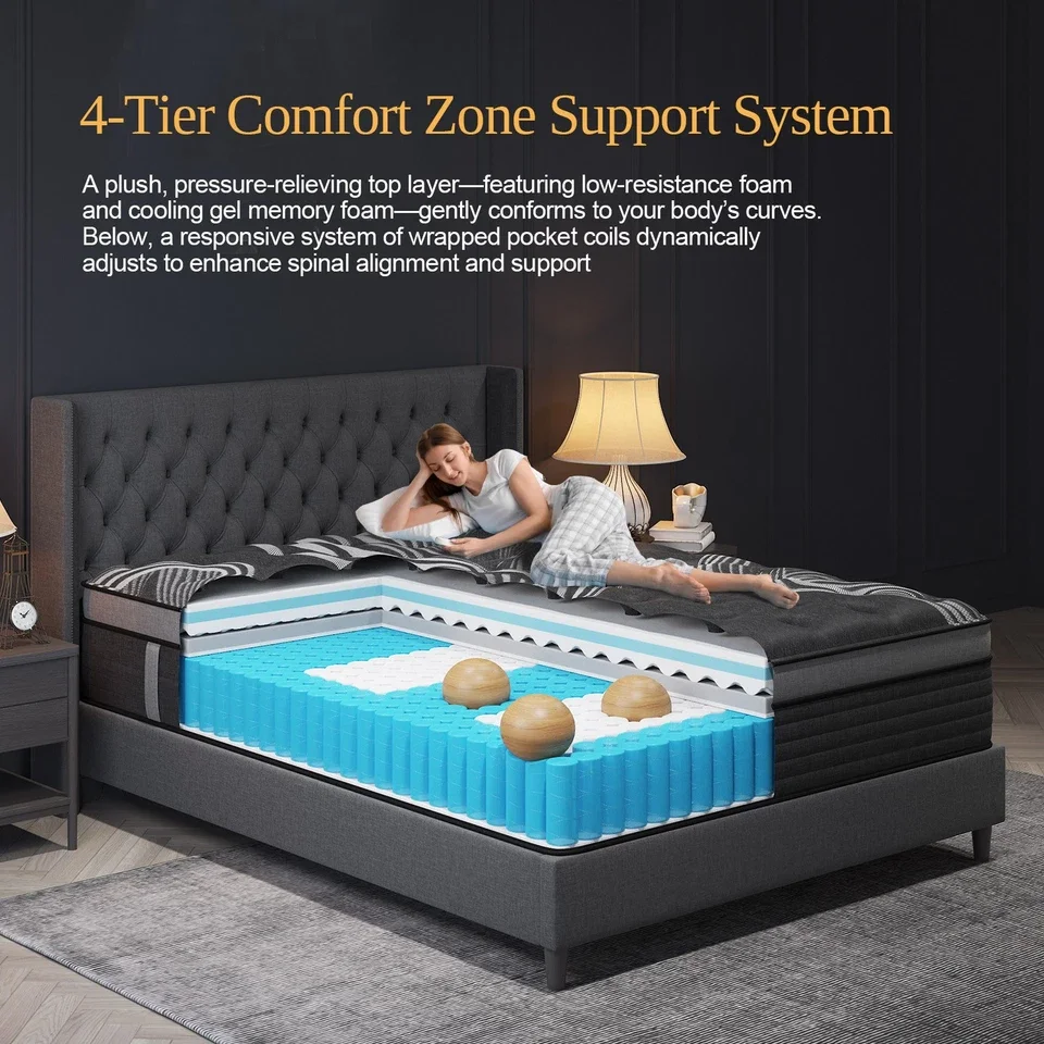 14 Inch Modern King-Size Hotel Bedroom Cooling Gel Memory Foam Mattress Pocket Spring Vacuum Roll Compressed Home Furniture