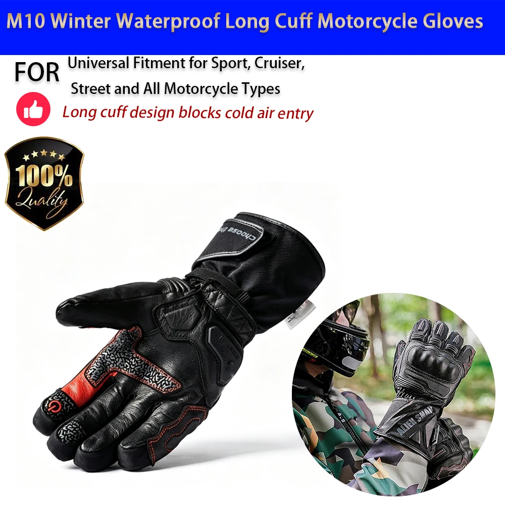 For Motorcycle M10 Winter Long Cuff Gloves Waterproof Touchscreen Warm Anti-Fall No-Drill Accesorios Moto