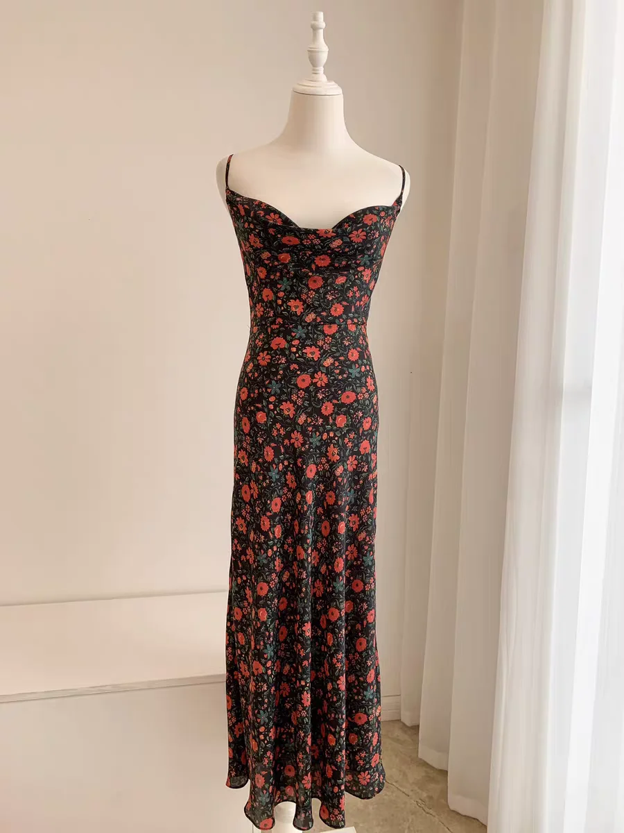 

Women's sexy swing neck silk suspender long and short style dress