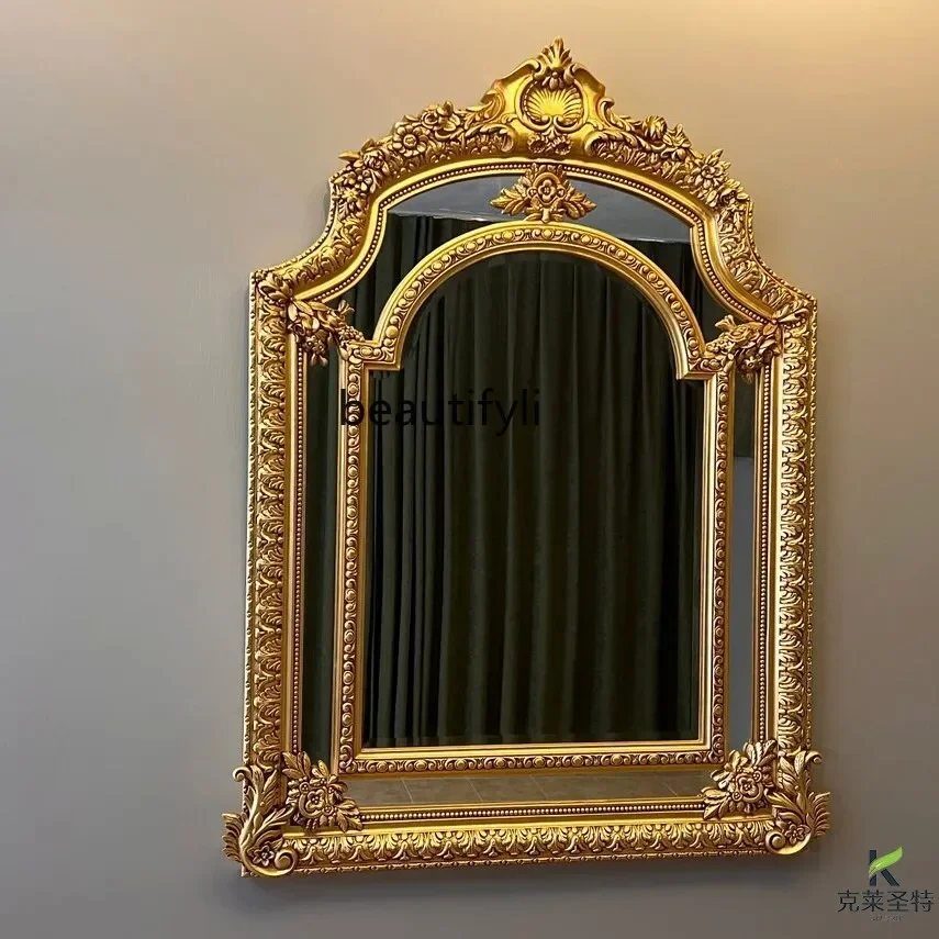 

French makeup mirror retro vanity mirror wall hanging American carved porch fireplace decorative mirror6239