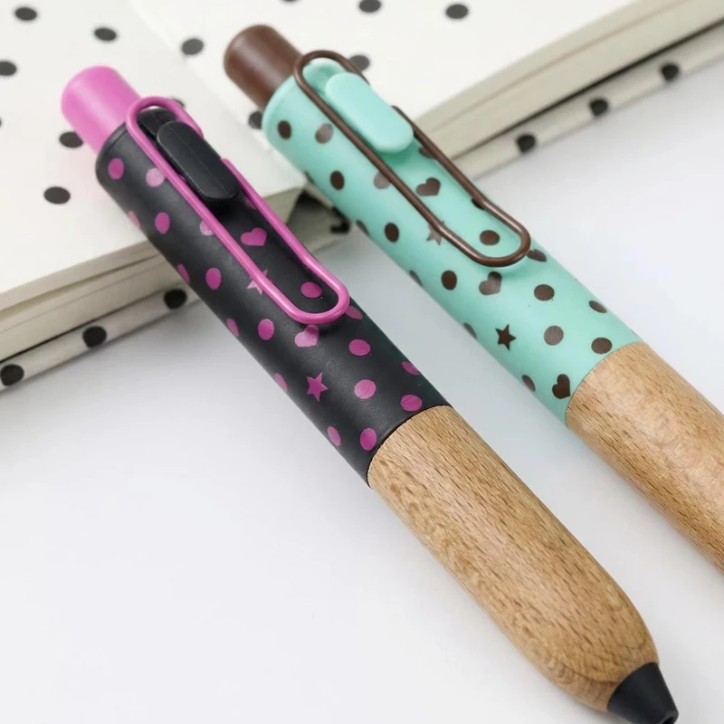TANOOCI Limited Polka Dot Chubby Pen,0.5mm Ergonomic Wooden Grip With Imported Ink,Cute Aesthetic Journaling&Desk Metal Gel Pen