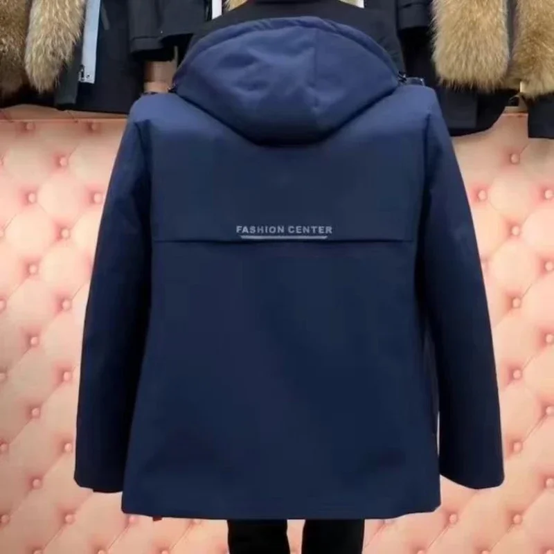 

Overcoat Rabbit Hair Detachable Inner Lining Thickened Outwear New Winter Men Genuine Fur Collar Hooded Coat Parka Jacket