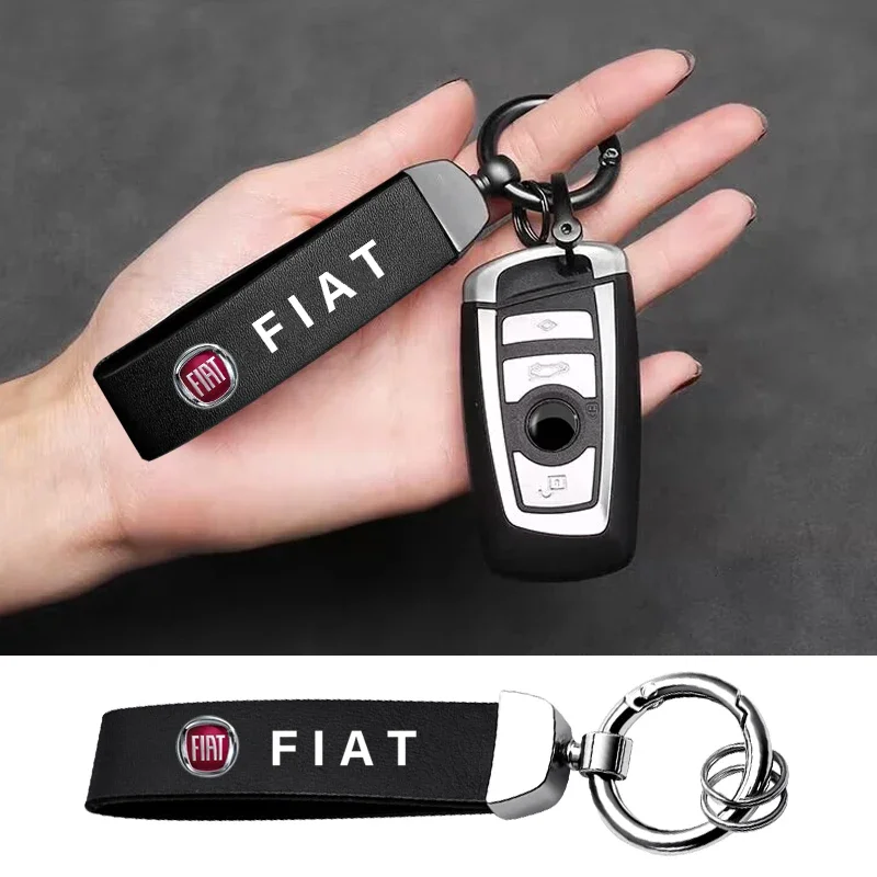 Car Logo Metal PU Leather Car Keychain Ring Auto Accessories For Fiat JUNTO abarth 500 stilo ducato palio bravo doblo Egea
