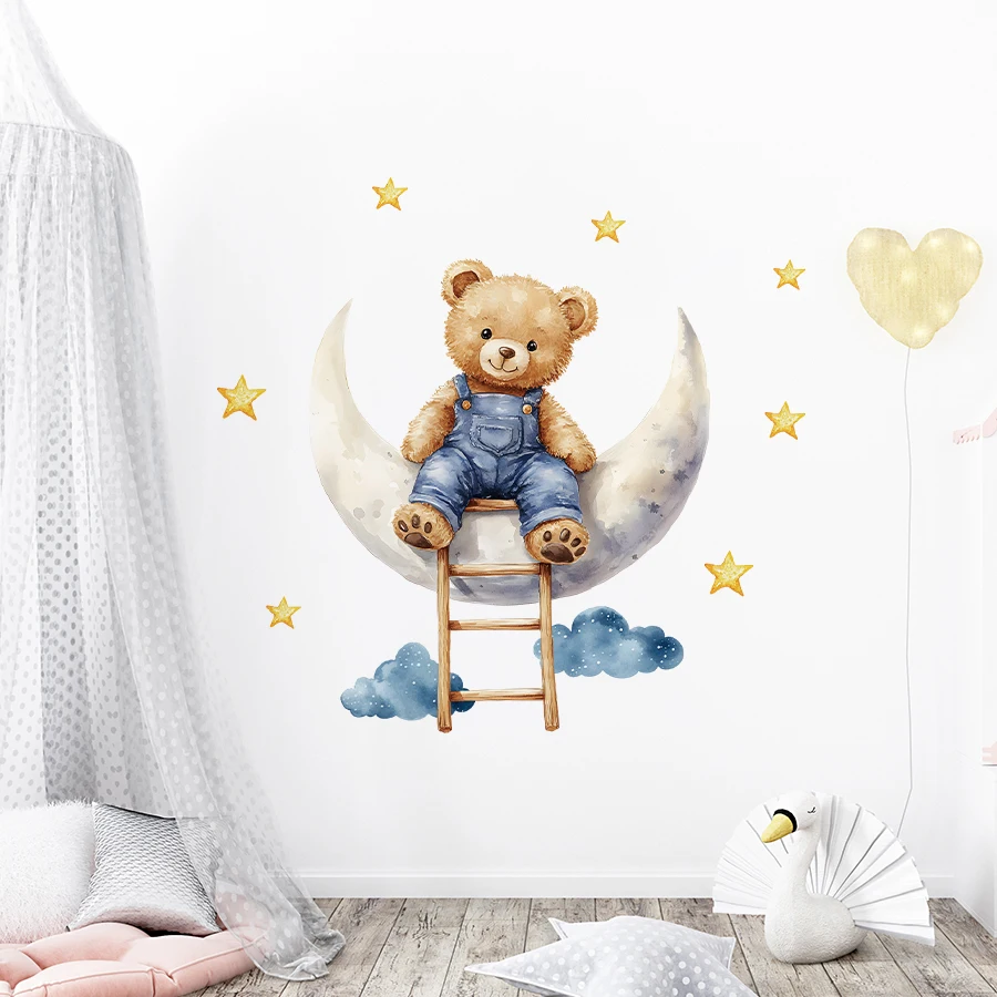 1pcs PVC Removable Wall Stickers for Kids Room Baby Home Decor Cartoon Moon Bear Star Wall Decals Bedroom Decoration