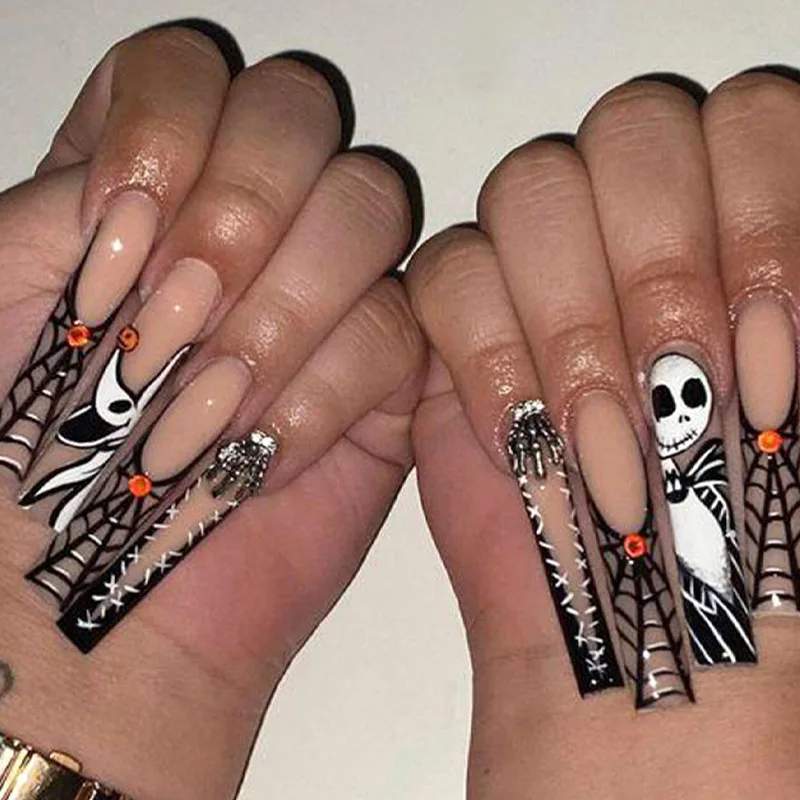 

Nail Art Halloween Nail Plate Wearing Armor INS Style Horror Ghost Spider Web Halloween Nail Plate Fake Nails