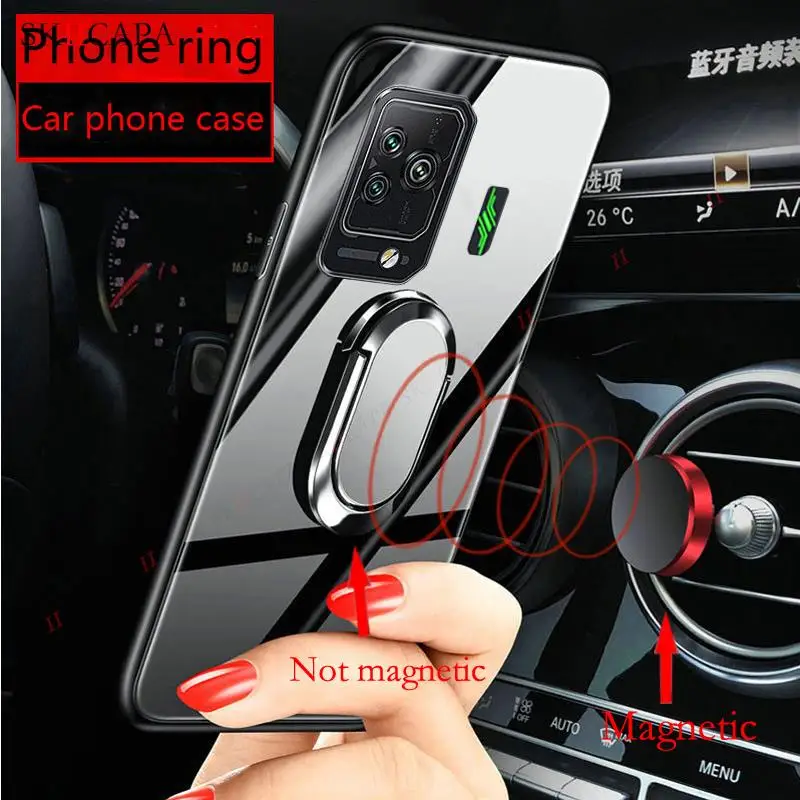 For Xiaomi Black Shark 5RS 5 Pro Tempered Glass Phone Case For Black Shark 4 3 5 Pro Magnetic Ring Holder Necklace Lanyard Cover